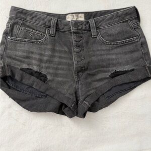Free People Distressed Black Denim Shorts